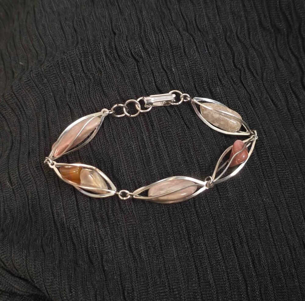 Vintage Bracelet Mixed Stone Silver Tone Statement Boho